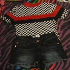 Body suit and jean shorts
